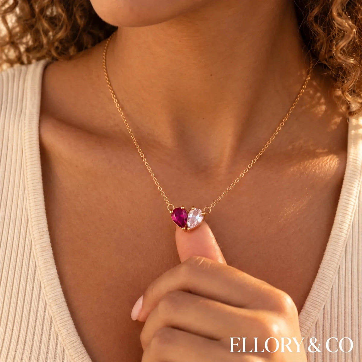 Elara necklace – personalised two-birthstone heart pendant